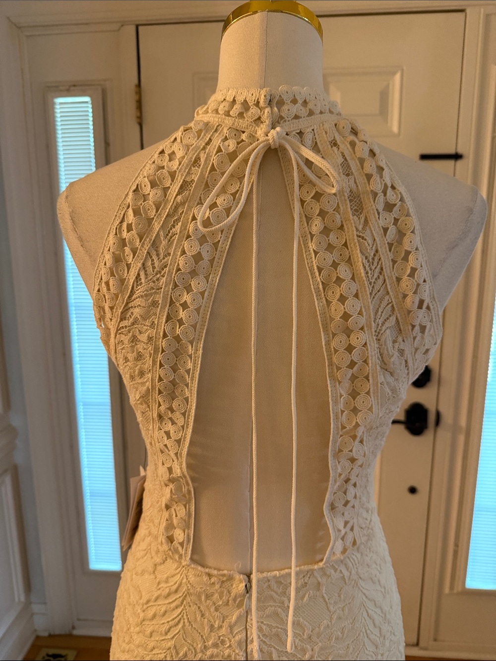 Guess Ivory Halter Lace Maxi Dress with Side Slit - Picture 11 of 13